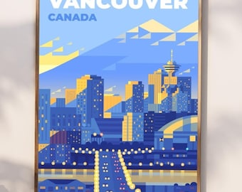 Poster di viaggio di Vancouver / Stampa vintage di Vancouver / Stampe di viaggio in Canada / Arte regalo di Vancouver / Decorazione da appendere alla parete di Vancouver