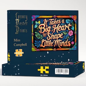 It Takes A Big Heart To Shape Little Minds Jigsaw Puzzle | Premium 1000, 500, 100 or 48 Pieces | Teacher Thank You | Personalized Jigsaw