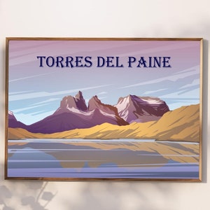 Torres Del Paine National Park Poster | Chile Vintage Print | Torres Del Paine Travel Print | Chile Gift Art | Chile Wall Hanging Decoration