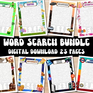 Word Search Bundle | 25 Printable Pages | Puzzles for Kids and Adults | Printable Games | Word Search Activity | Instant Download PDF