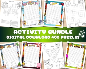 400 puzzelbundel |  Afdrukbare activiteitenwerkbladen | Puzzels voor kinderen en volwassenen | Afdrukbare games | Reisactiviteit | Pdf direct downloaden