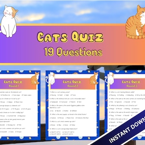 Cat Quiz | Cat Trivia | Pet Printables | Pet Activities | Trivia Game | Cat Party | Cat Gifts | Digital PDF | Quiz Game | Instant Download