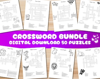50 Kreuzworträtsel | Druckbare Seiten | Puzzles für Erwachsene und Kinder | Druckbare Spiele | Kreuzworträtsel | Sofort Download PDF