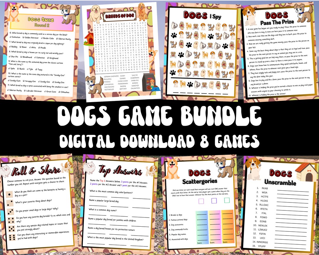Dogs Games Bundle 8 Printable Games Party Puzzles PDF Dogs Activity Party Game Puzzles Dogs