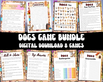 Hondenspellenbundel | 8 afdrukbare spellen | Feestpuzzels PDF | Hondenactiviteit | Groepsspelpuzzels | Honden afdrukbare PDF | Direct PDF downloaden