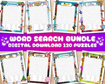 Word Search Bundle | 120 Printable Pages | Puzzles for Kids and Adults | Printable Games | Word Search Activity | Instant Download PDF