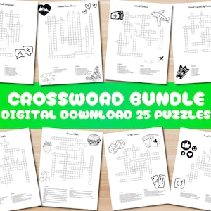 Crossword Bundle | 25 Printable Pages | Puzzles for Kids and Adults | Printable Games | Cross Word Activity | Instant Download PDF