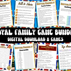 Royal Family Games Bundle | 8 Printable Games | Party Puzzles Adults PDF | Royal Family Activity | Puzzles | Instant Download PDF