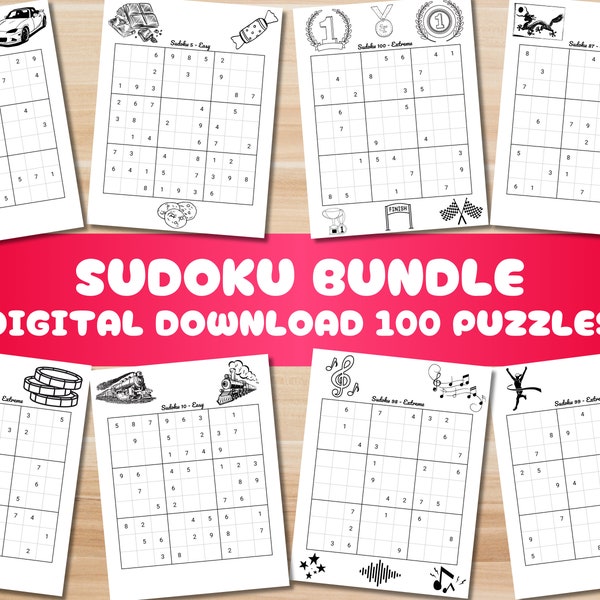 100 Sudoku Bundle | Printable Pages | Puzzles for Adults and Kids | Printable Games | Sudoku Puzzle Book | Instant Download PDF