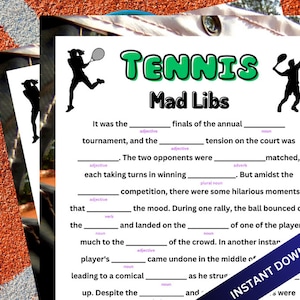Tennis Mad Libs Game - Digital Download