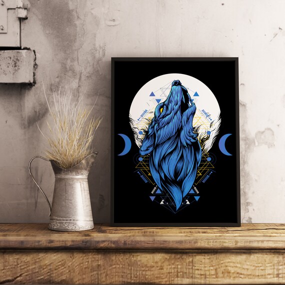 Geometric Moonlit Wolf Poster