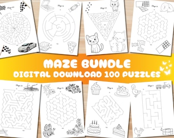 100 Maze Bundle | Printable Pages | Puzzles for Adults and Kids | Printable Games | Fun Activities | Instant Download PDF
