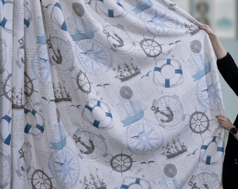 Marine Nursery Curtain: Linen Nautical Print for Baby Boy Room