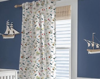 Nautical Nursery Curtain: Linen Sea Animal Print, Boho Farmhouse Style