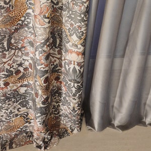 William Morris Strawberry Thief Curtains: Custom Beige Floral Drapes