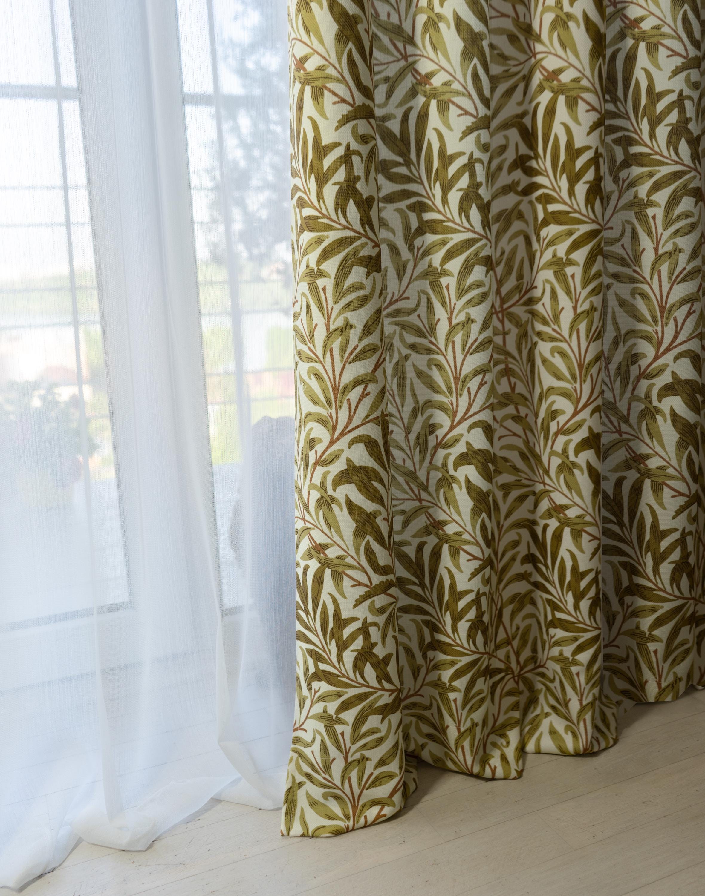Rideaux Verts William Morris Laura's Beau - Motif Willow Boughs - Entoilés - Fabriqués UK