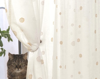 Embroidered Beige Polka Dot Linen Sheer Curtains: Modern Scandinavian Nursery Decor