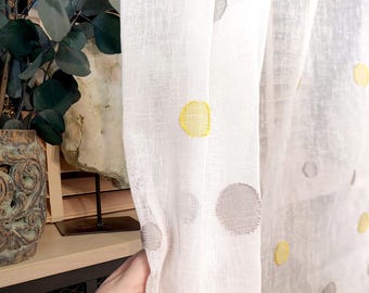Embroidered Polka Dot Linen Sheer Curtains: Modern Scandinavian Yellow Nursery Decor