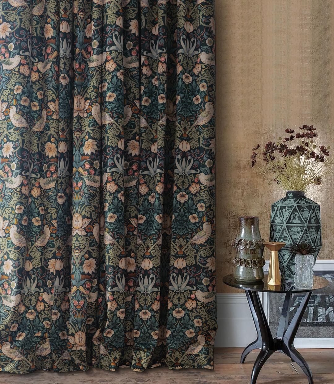 William Morris Strawberry Thief Curtains: Vintage Linen or Velvet