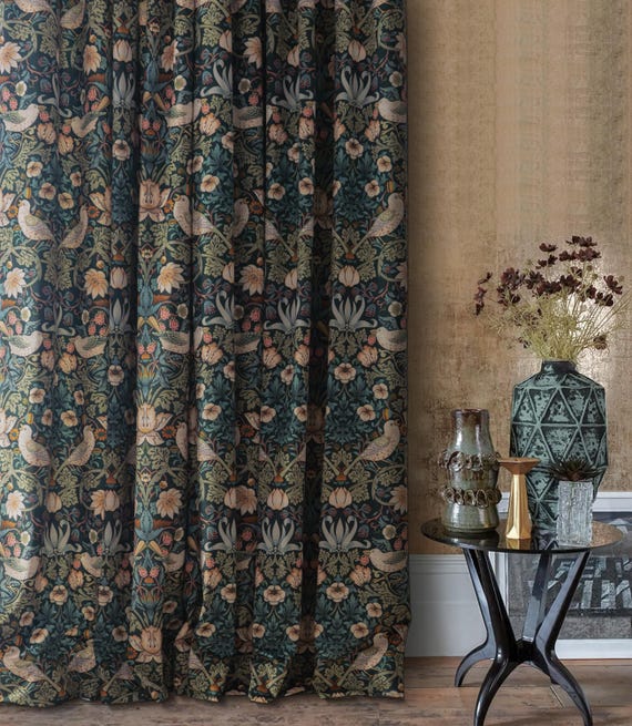 William Morris Strawberry Thief Curtains: Vintage Linen or Velvet
