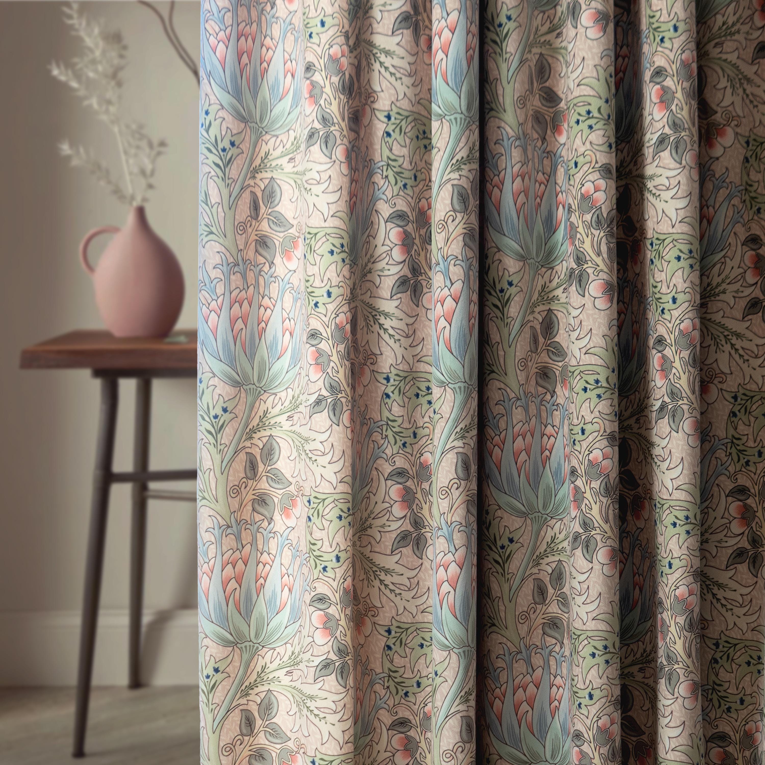 William Morris Artichoke Curtains: Vintage Pink Floral Victorian