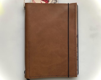 Refillable notebook in synthetic leather | Linocut sketchbook | Diary & memo included | Handmade