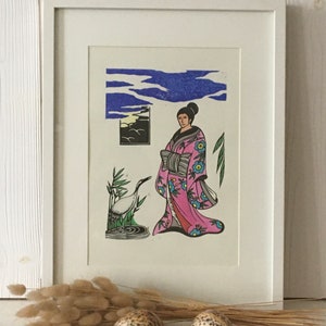 Linocut on paper / engraving &quot;japanese series&quot;