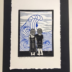 Linocut, engraving on paper “Window on the sea” / hand carved and hand printed linocuts