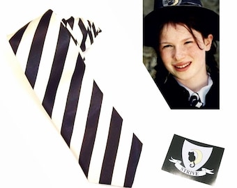 Striped Stripey Black & White Tie Worst Witch Mildred Hubble with Strive Badge