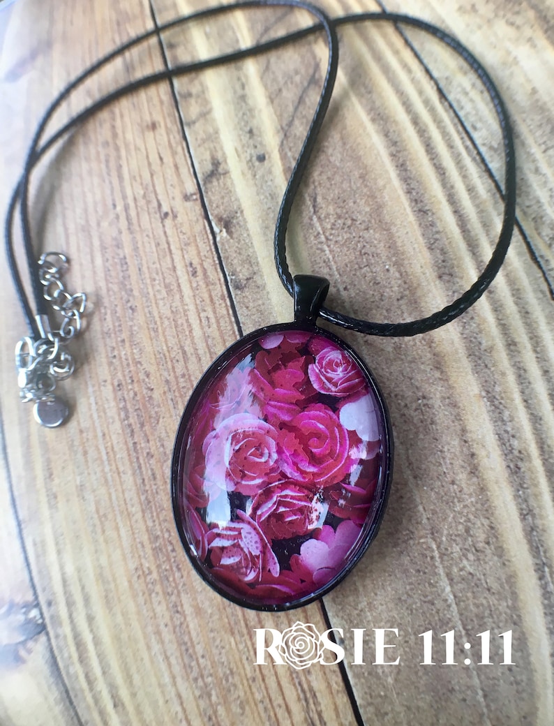 Pretty Pink Roses jewelry pendant handmade and sealed with a glass cabochon wearable art