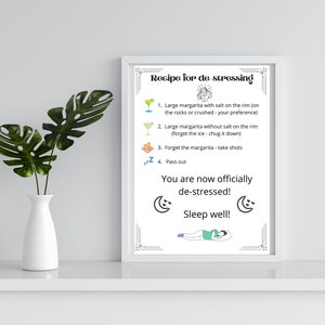 De-Stress digitale download, Recept voor ontstressen, Grappige ontstress printable, Verlicht stress frameable, Anti-angst printable