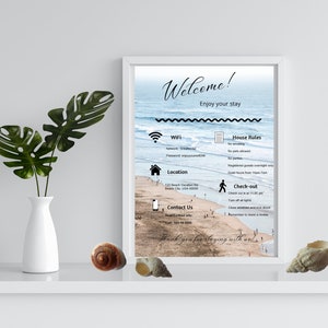 Airbnb welcome sign  /  VRBO welcome sign / Beach Vacation rental guide  /  WIFI info  / Rental rules / Digital Download  / Customizable