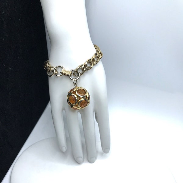 Vintage Signed Volupte Gold-Tone Jeweled Ball Bracelet