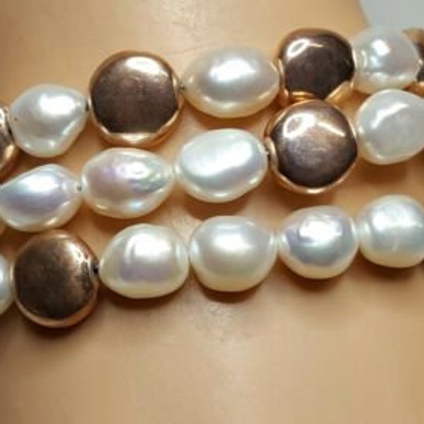Vintage Honora Italy Pearls & Bronze Triple Strand Toggle Bracelet