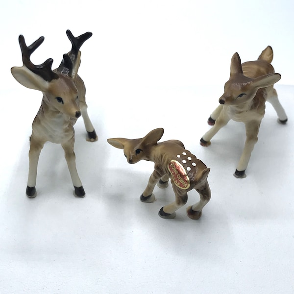 Set of 3 Vintage China Deer Doe Buck Fawn Miniature Figurines