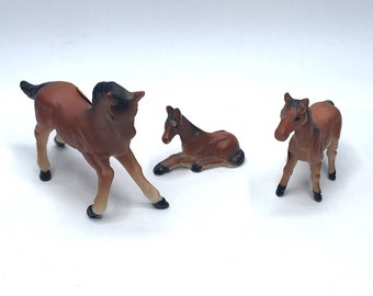 Set of 3 Vintage Bone China Red Horse Miniature Figurines