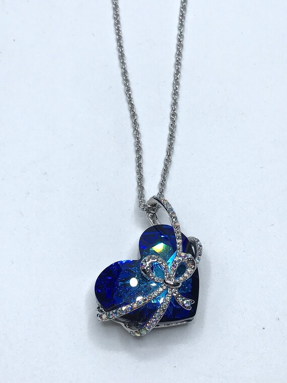 Vintage Qianse Swarovski Crystal Blue Heart 'Love… - image 2