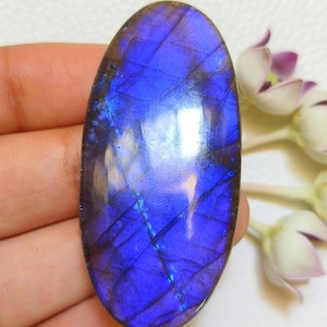Blue Fire Labradorite Cabochon: Oval Gemstone for Pendant Jewelry (53X25X7 mm, 101 CT)