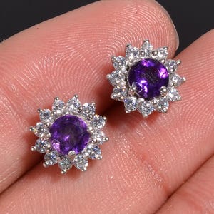 Amethyst Stud Earrings, Gemstone Studs,  March Birthstone, Purple Amethyst Earrings, Earring For Women.