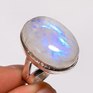 AAA+ regenboog maansteenring, sterlingzilveren ring, handgemaakte maansteenring, ovale edelsteenring, maansteen zilveren sieraden.!!!