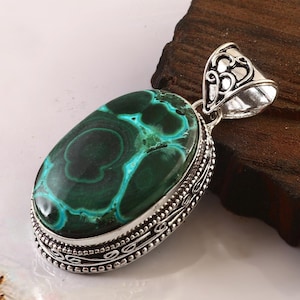 Malachite Pendant, 925 Sterling Silver Pendant, Handmade Malachite Gemstone Pendant Statement Pendant, Natural Malachite Silver Jewelry.