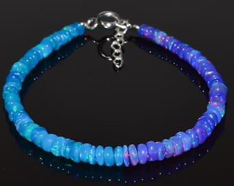 Wow  ~ Paraiba & Lavender Ethiopian Opal Beaded Bracelet, Gemstone Bracelet, Minimalist Bracelet, 925 Sterling Silver Bracelet Opal Jewelry.