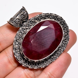 RED Garnet Gemstone Pendant, Vintage Style Pendant Jewelry, Handmade Pendant, Anniversary Gift, Pendant For Necklace Jewelry.