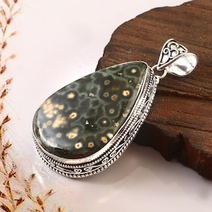 Natural Ocean Jasper Pendant, Pear Shape Gemstone Pendant, Sterling Silver Pendant, Handmade Pendant, Ocean Jasper Pendant Best For Gift.