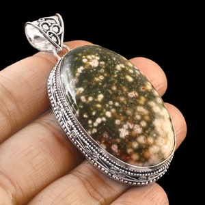 Premium Quality Ocean Jasper Pendant, Sterling Silver Pendant, Oval Shape Gemstone Pendant, Handmade Pendant, Ocean Jasper Silver Jewelry.