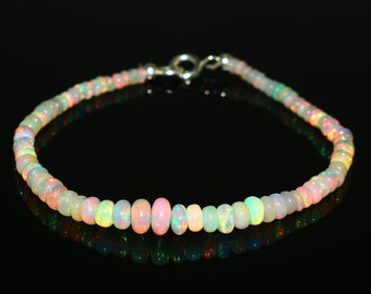 A One Quality ~ Smooth White Opal Bracelet, Fire Opal Bracelet, Handmade Gemstone Silver Bracelet, Natural Opal Beaded Bracelet, Use For All