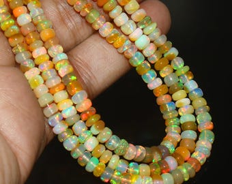 Natural ~ Multi Fire Smooth Ethiopian Opal Plain Beads, Fire Opal Beads, Multi Fire Opal Beads, Beaded Opal Beads, Rondelle Opal Beads.!!!