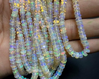 Smooth White Ethiopian Opal Beads, Opal Rondelle Beads, Plain Opal Beads, White Opal Gemstone Beads, Smooth Opal Strands.