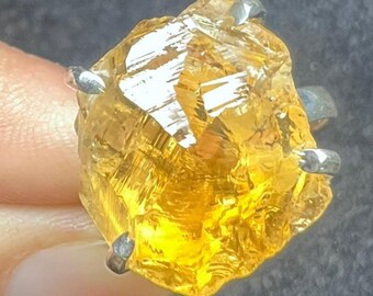 Raw Citrine Ring - Natural Citrine Crystal Ring - 925 Silver Ring -  November Birthstone Jewelry - Minimalist Ring - Healing Crystal.