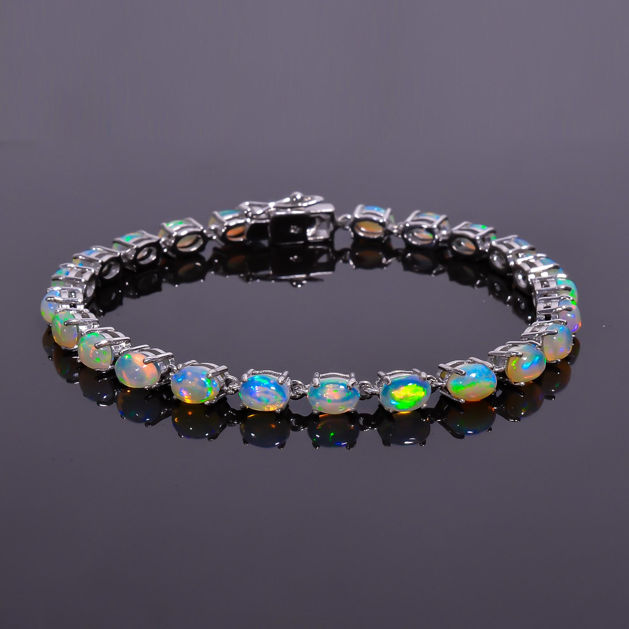Natural Ethiopian Opal Oval Shape Tennis Bracelet, Elegance Rare